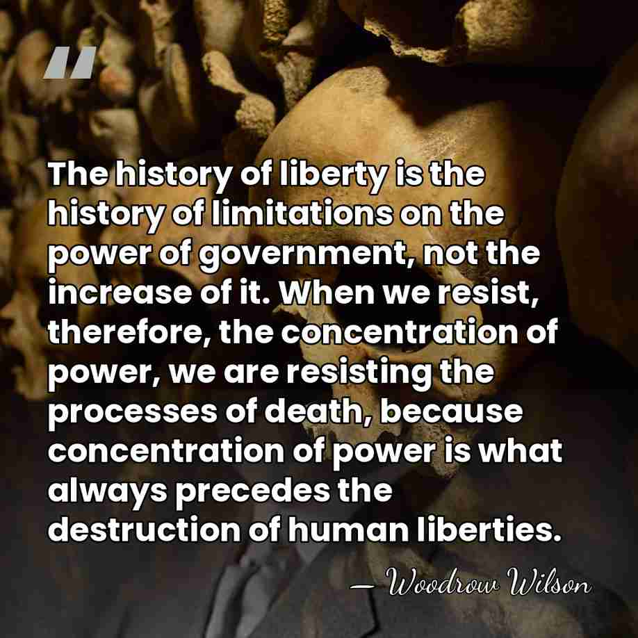 The history of liberty is the history of limitations on the power&hellip; - Woodrow Wilson