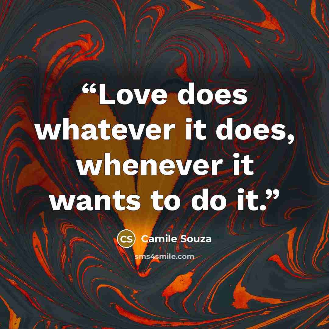 “Love does whatever it does, whenever it wants to do it.” quote by Camile Souza