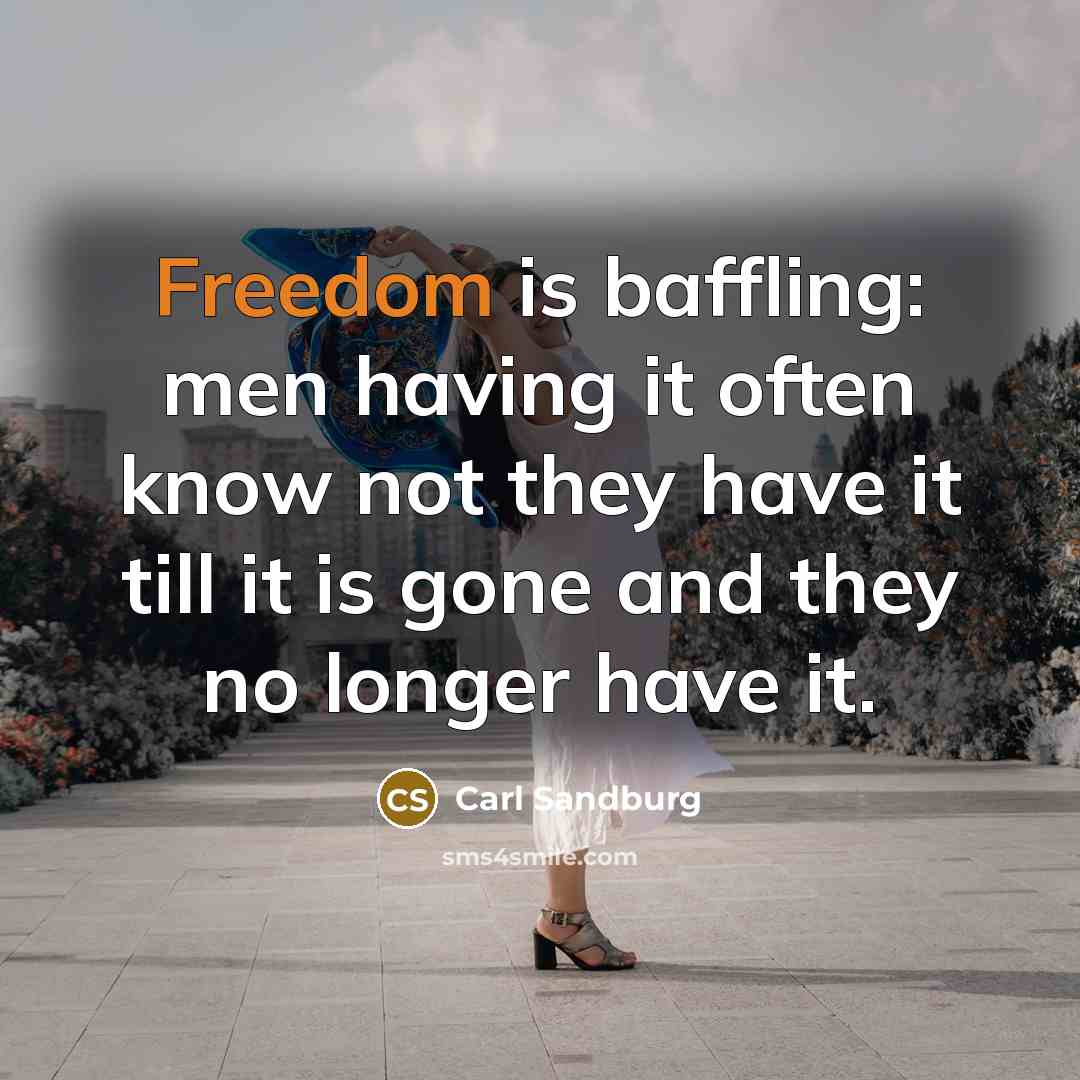 “Freedom is baffling: men having it often know not they…” quote by Carl Sandburg
