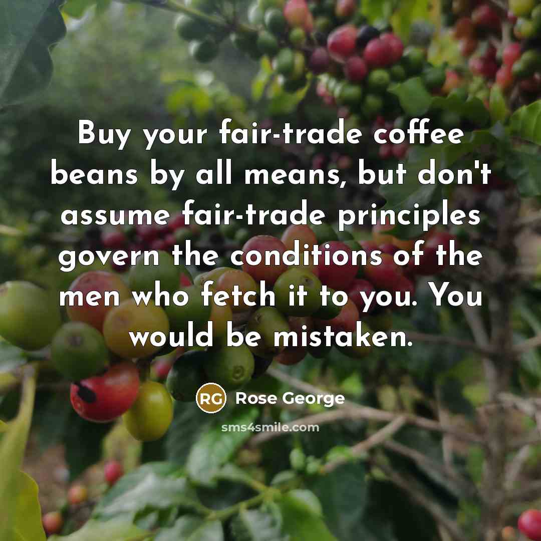 “Buy your fair-trade coffee beans by all means, but don't…” quote by Rose George