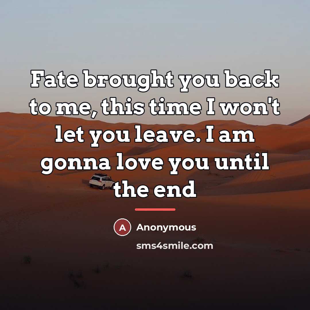 “Fate brought you back to me, this time I won't…” quote by Anonymous