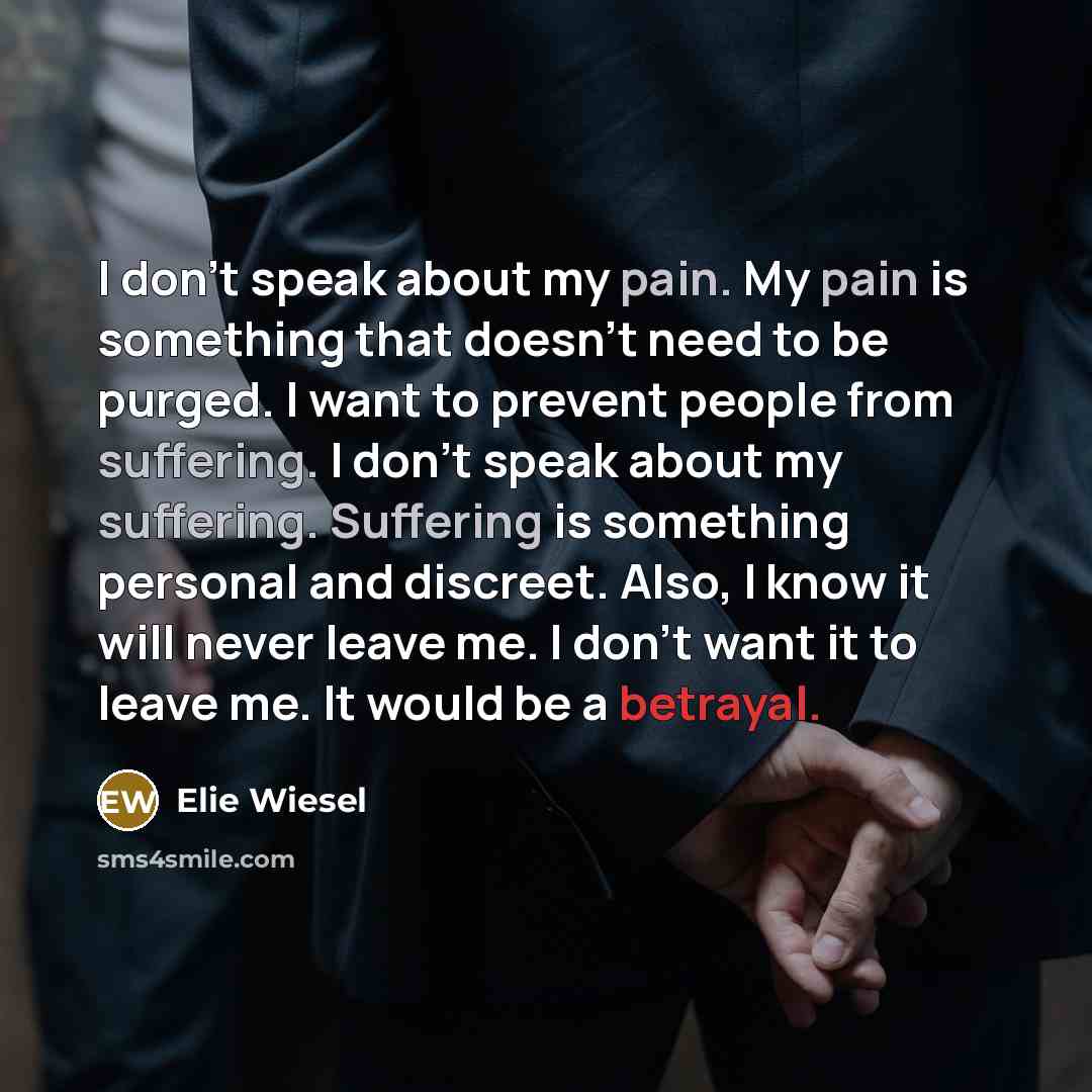 “I don't speak about my pain. My pain is something…” quote by Elie Wiesel
