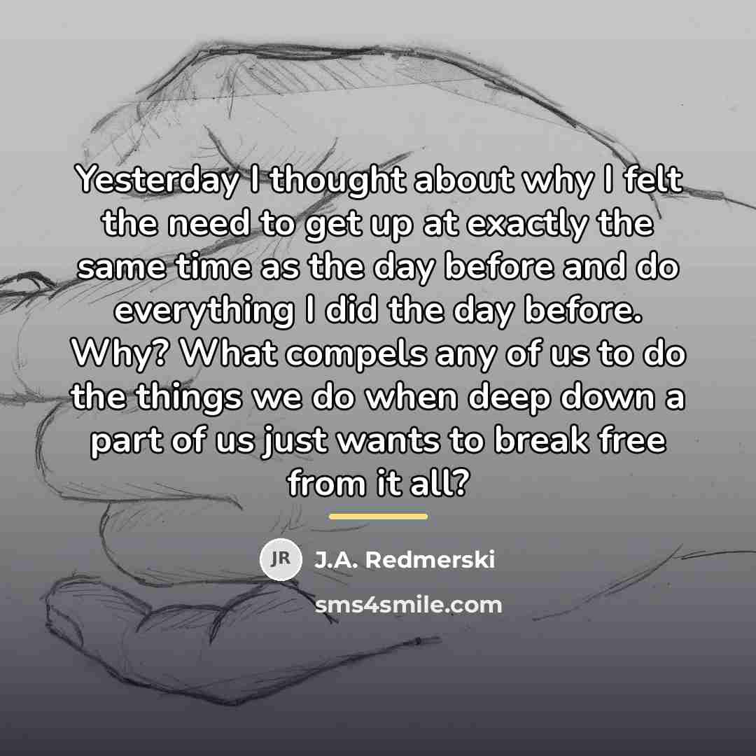 “Yesterday I thought about why I felt the need to…” quote by J.A. Redmerski