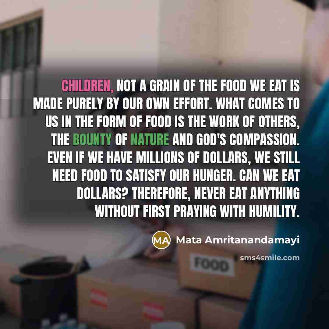 “Children, not a grain of the food we eat is…” quote by Mata Amritanandamayi