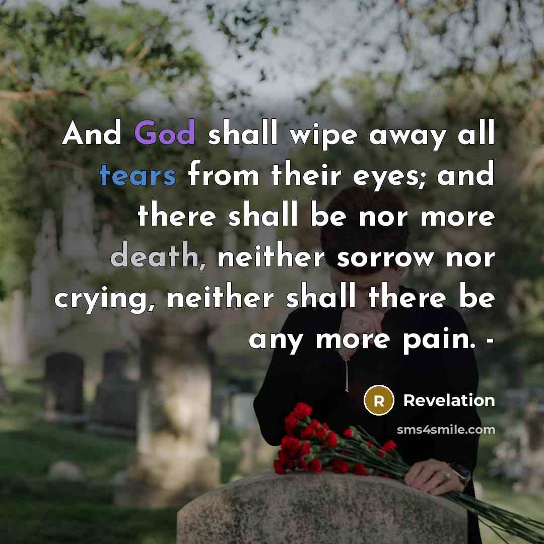 “And God shall wipe away all tears from their eyes; and there shall be nor more death, neither sorrow nor crying, neither shall there be any more pain. -” quote by Revelation