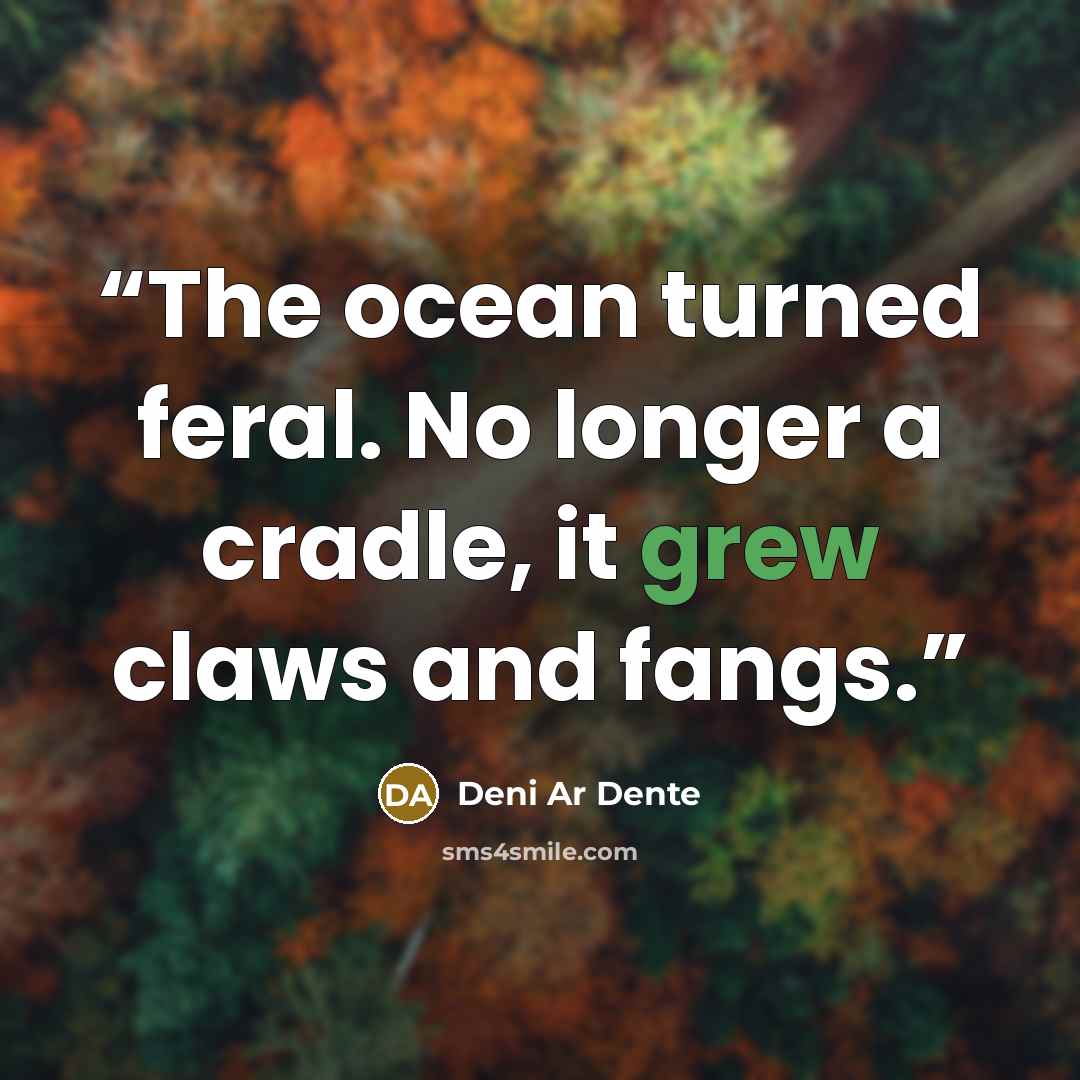 “The ocean turned feral. No longer a cradle, it grew claws and fangs.” quote by Deni Ar Dente