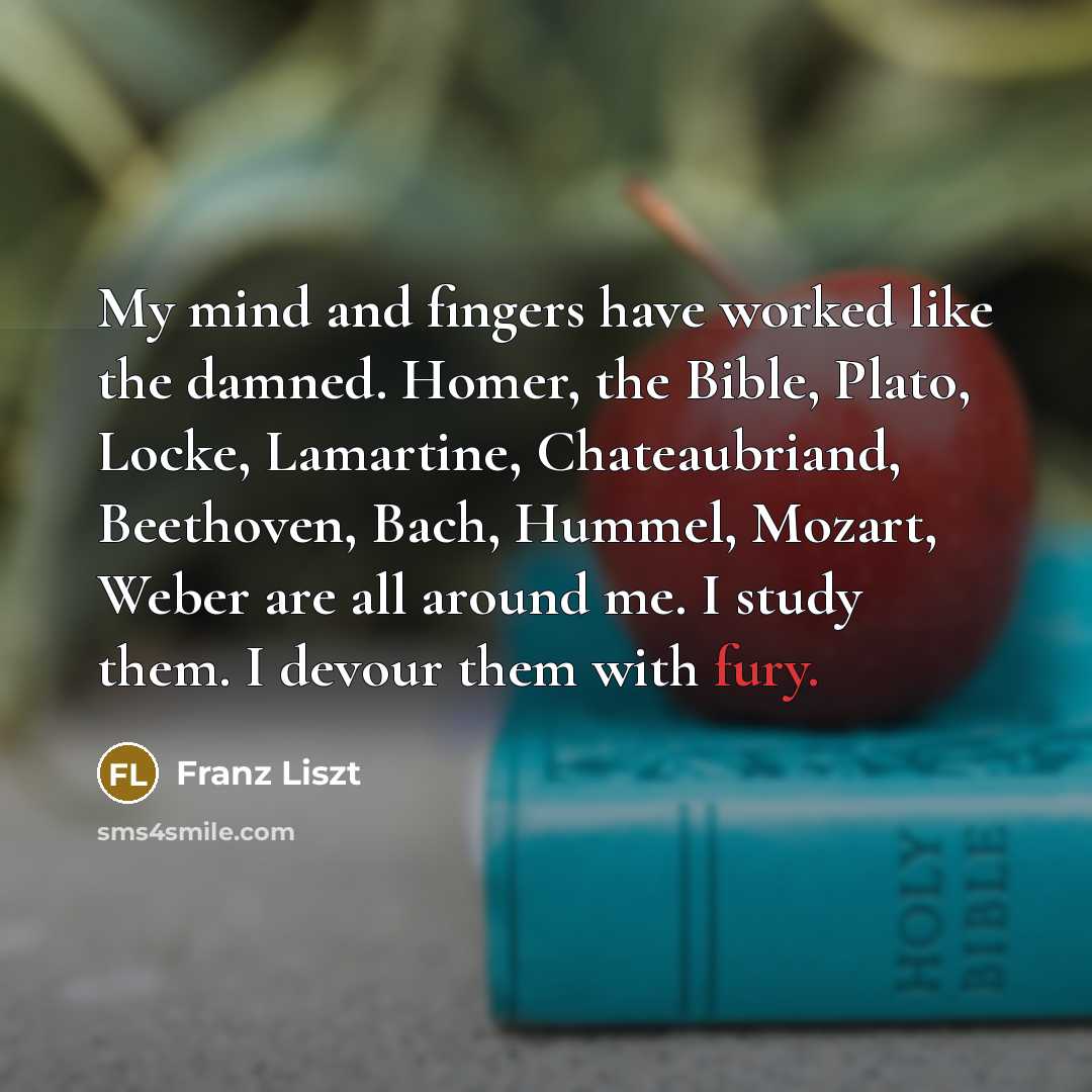 “My mind and fingers have worked like the damned. Homer,…” quote by Franz Liszt