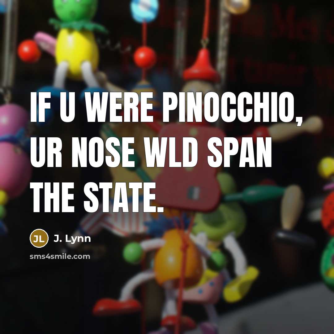 “If u were Pinocchio, ur nose wld span the state.…” quote by J. Lynn