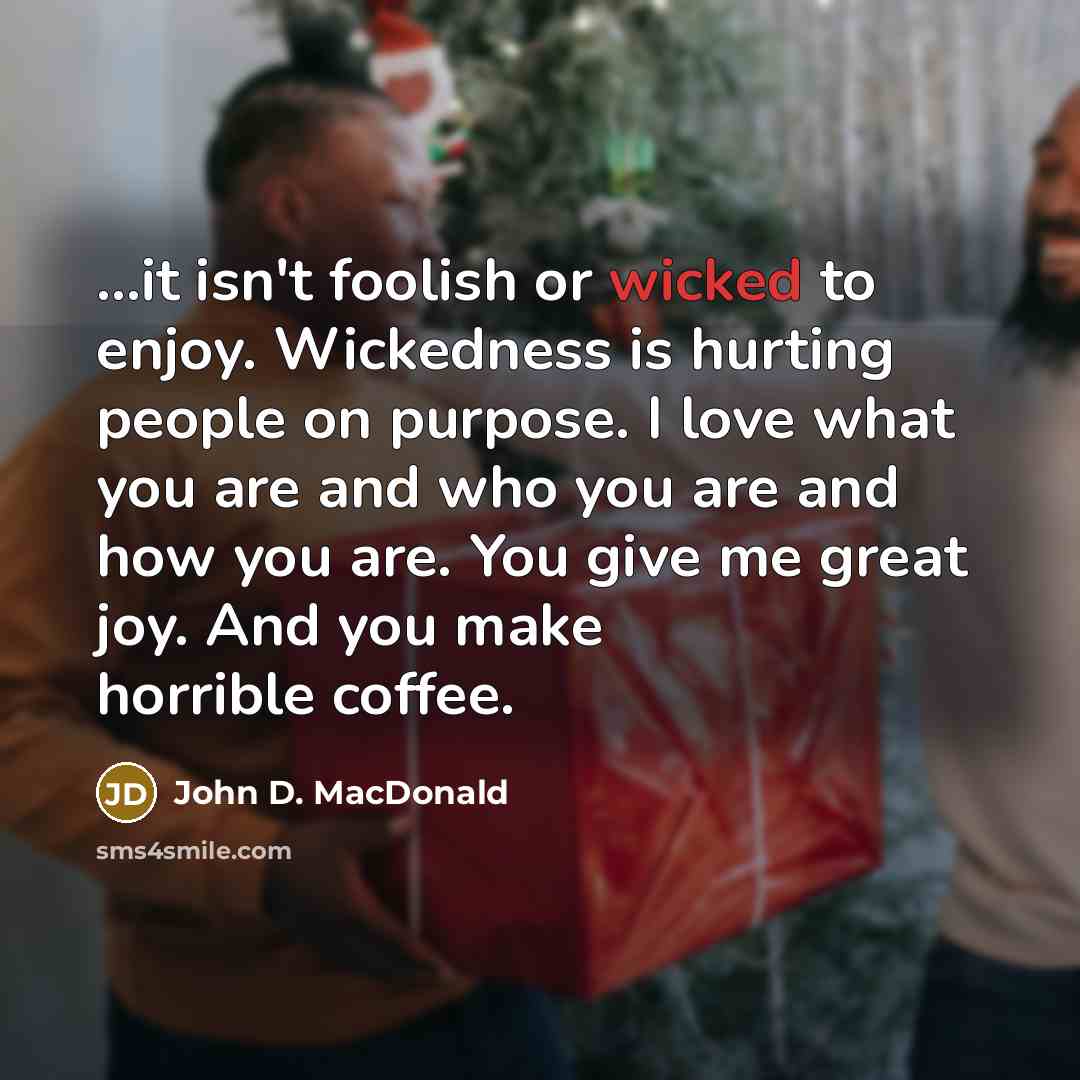 “...it isn't foolish or wicked to enjoy. Wickedness is hurting…” quote by John D. MacDonald