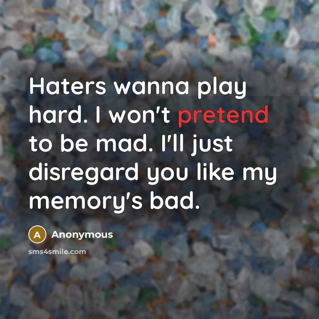 “Haters wanna play hard. I won't pretend to be mad.…” quote by Anonymous