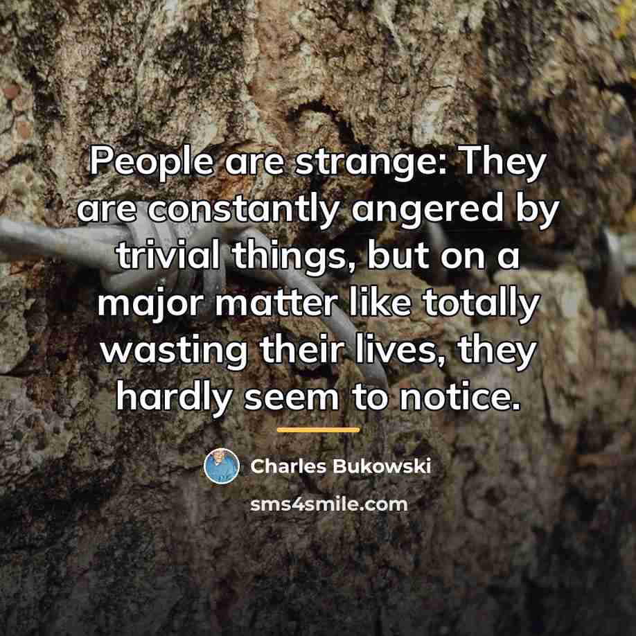 “People are strange: They are constantly angered by trivial things,…” quote by Charles Bukowski