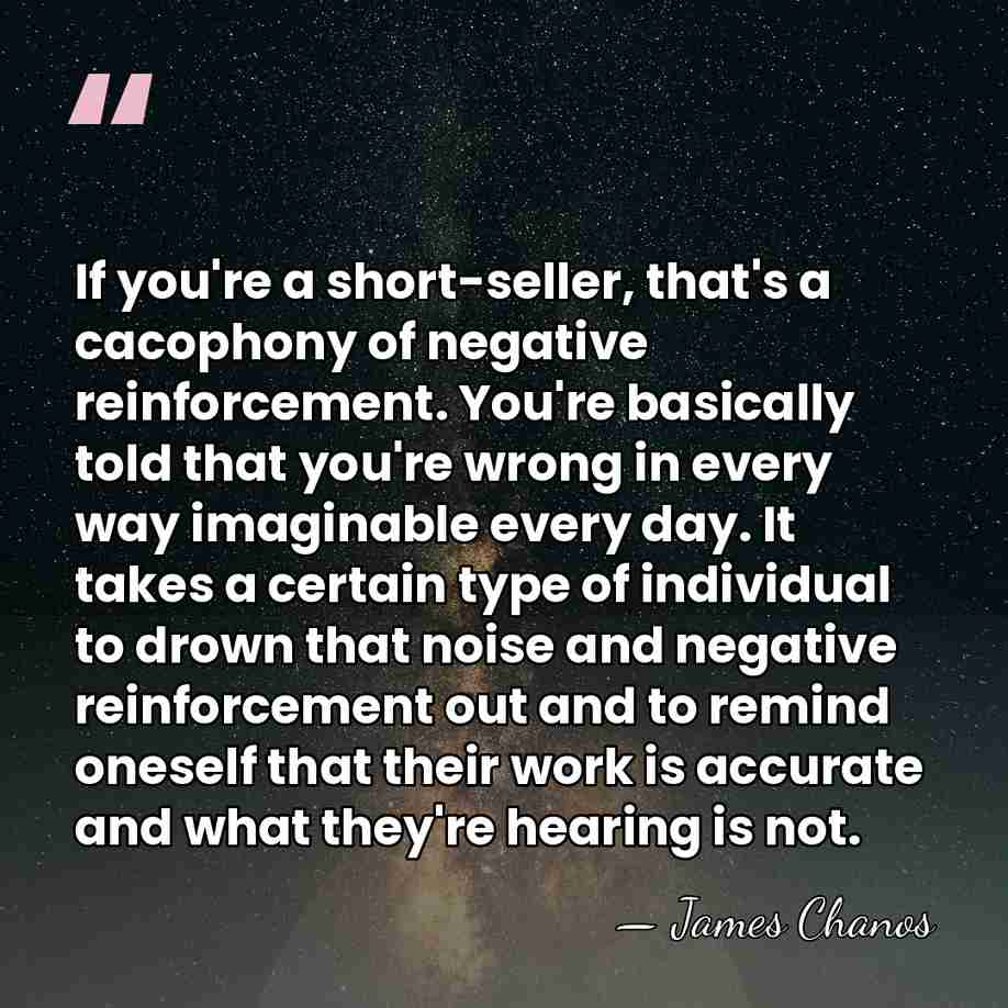 If you're a short-seller, that's a cacophony of negative reinforcement. You're basically&hellip; - James Chanos