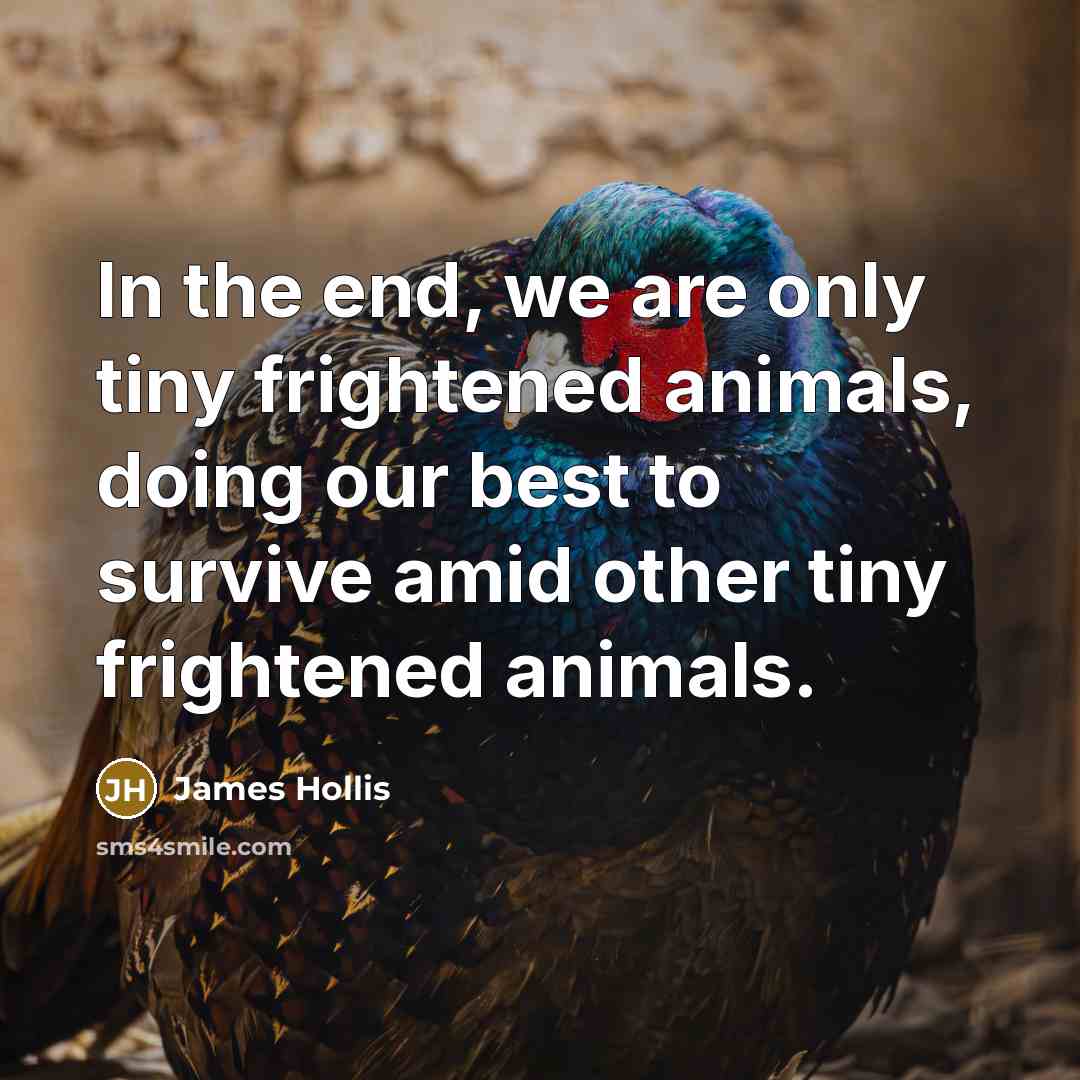 “In the end, we are only tiny frightened animals, doing…” quote by James Hollis