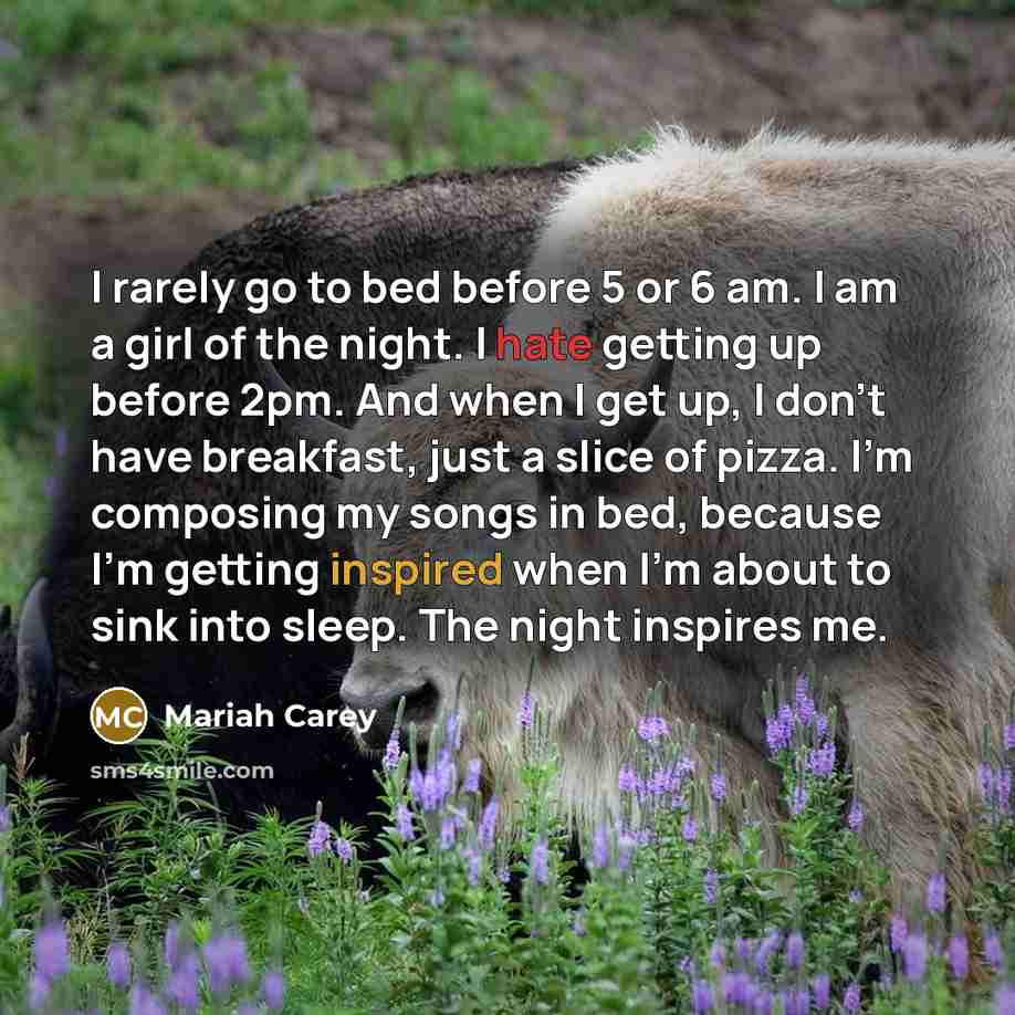 “I rarely go to bed before 5 or 6 am.…” quote by Mariah Carey