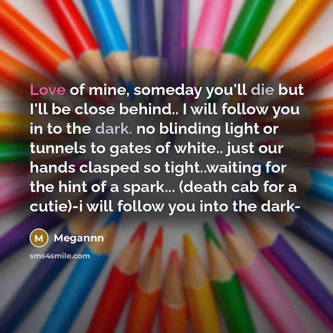 “Love of mine, someday you'll die but I'll be close…” quote by Megannn