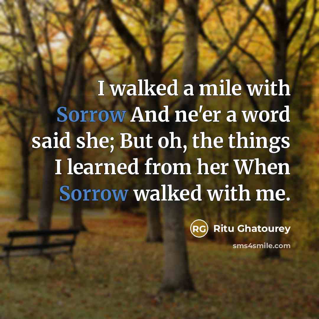 “I walked a mile with Sorrow And ne'er a word…” quote by Ritu Ghatourey