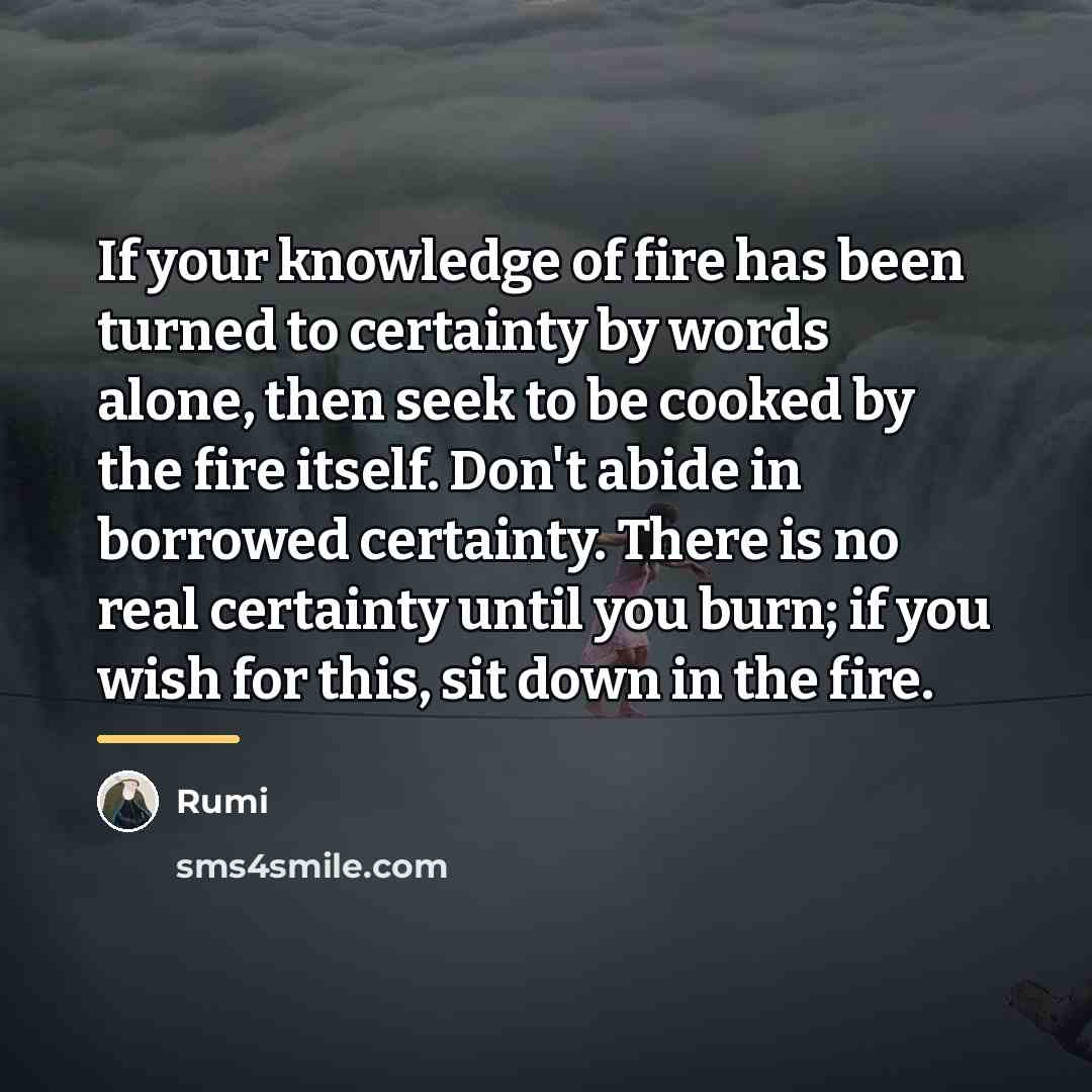 “If your knowledge of fire has been turned to certainty…” quote by Rumi