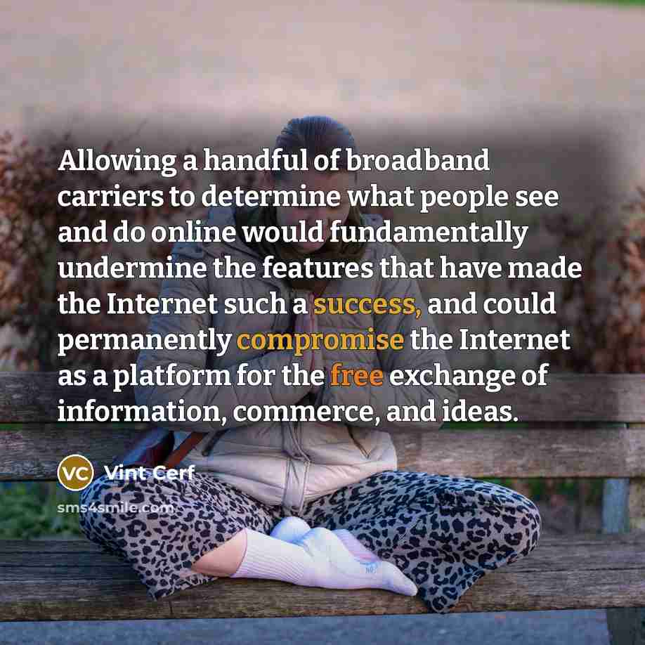 “Allowing a handful of broadband carriers to determine what people…” quote by Vint Cerf