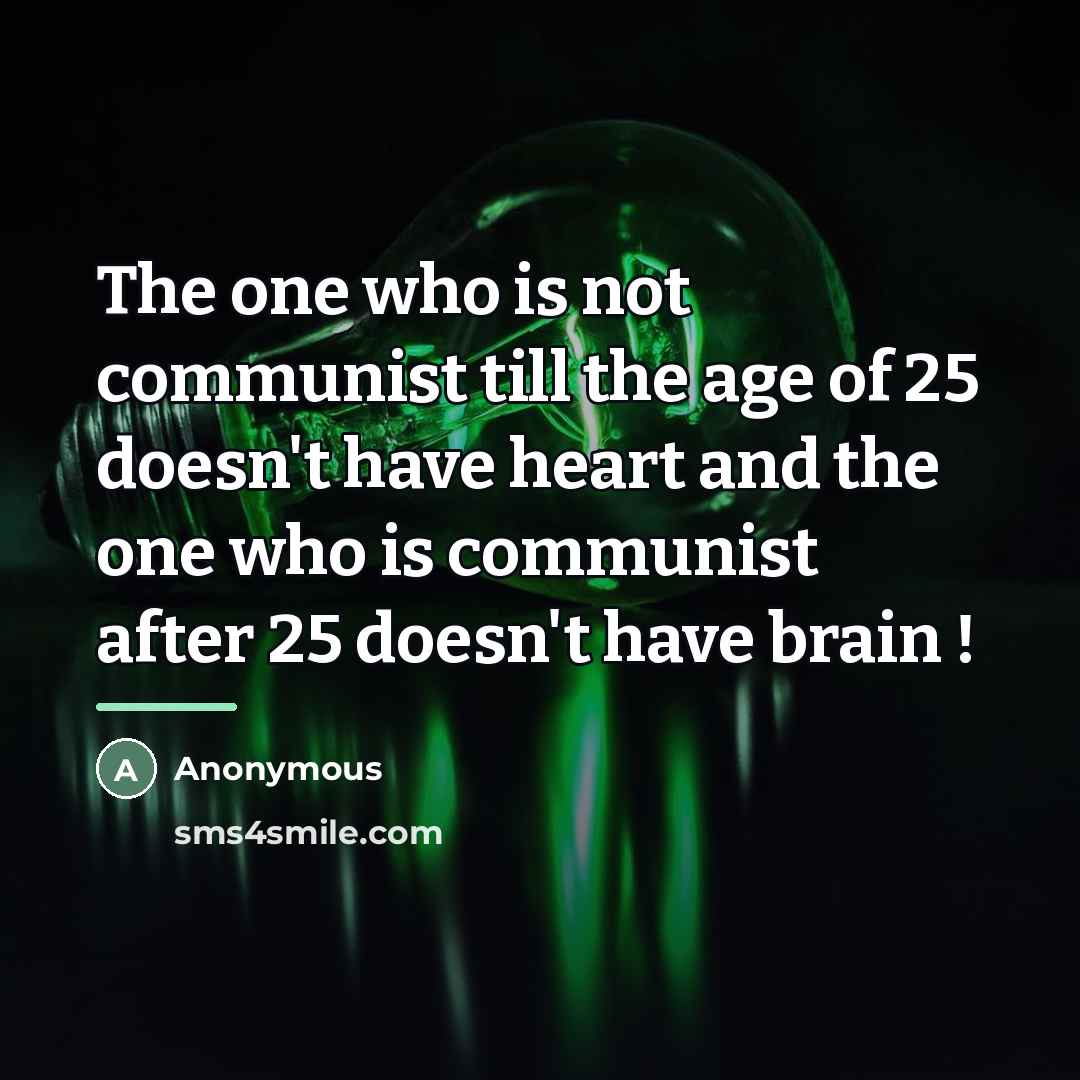 “The one who is not communist till the age of 25 doesn't have heart and the one who is communist after 25 doesn't have brain !” quote by Anonymous