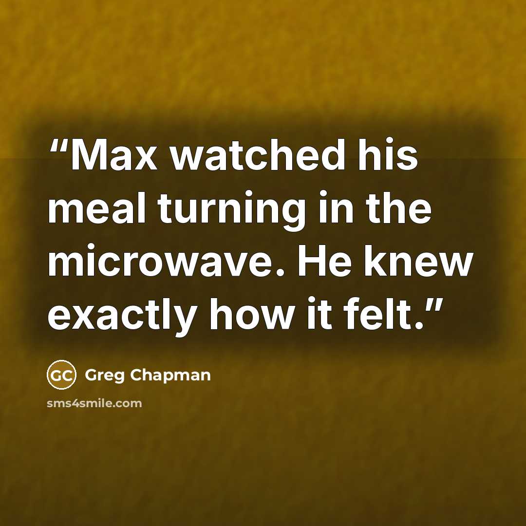 “Max watched his meal turning in the microwave. He knew exactly how it felt.” quote by Greg Chapman