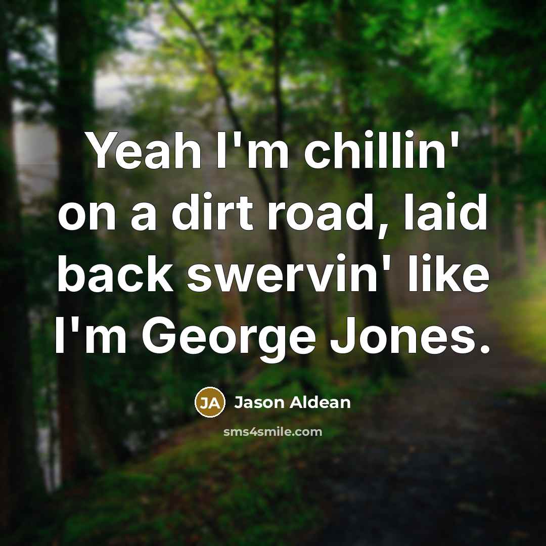 “Yeah I'm chillin' on a dirt road, laid back swervin'…” quote by Jason Aldean