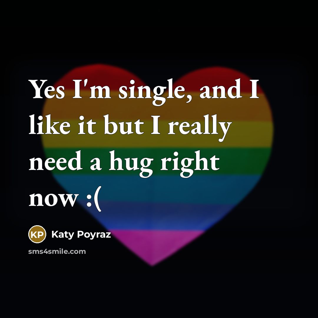 “Yes I'm single, and I like it but I really need a hug right now :(” quote by Katy Poyraz