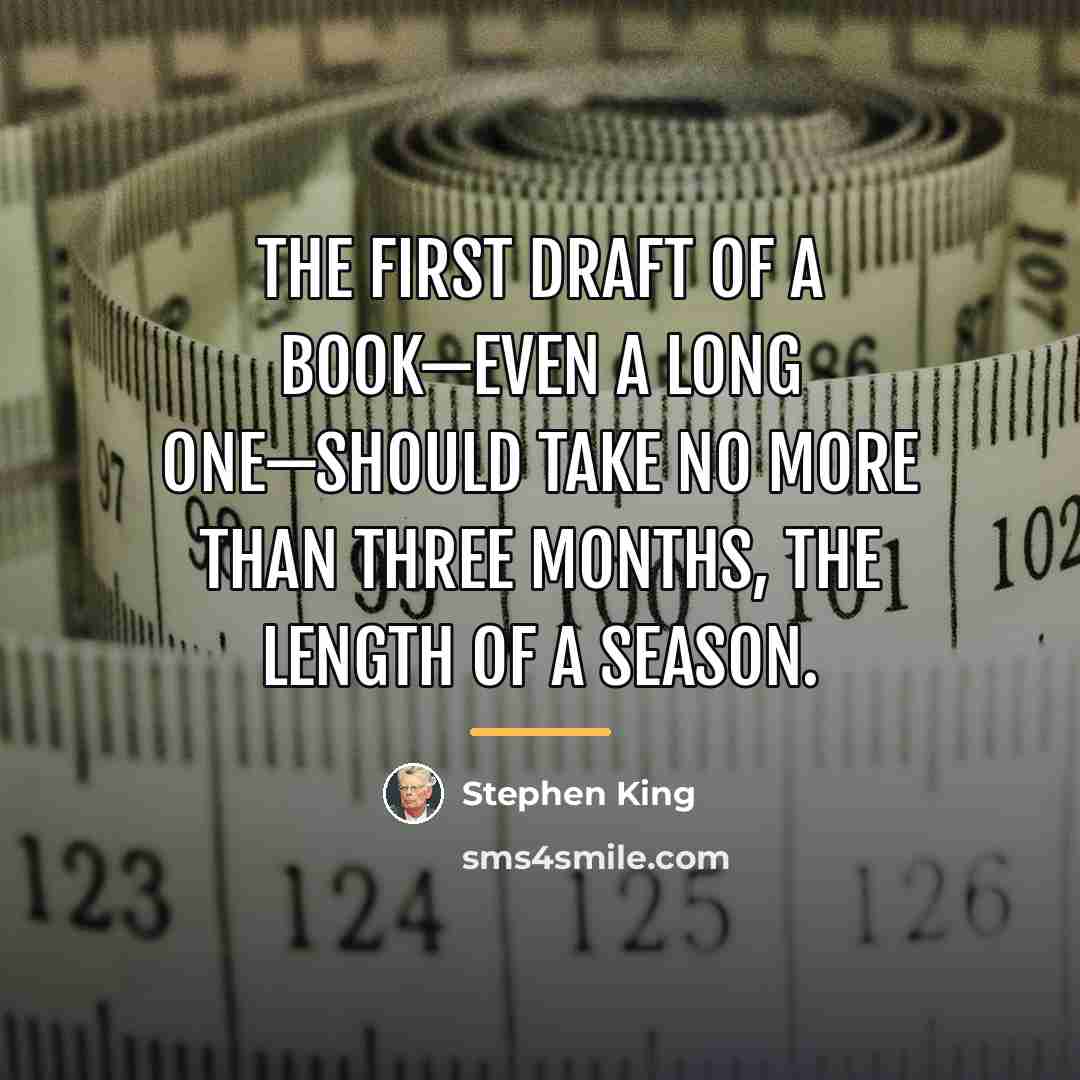 “The first draft of a book—even a long one—should take…” quote by Stephen King