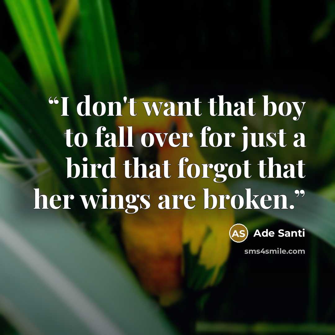 “I don't want that boy to fall over for just a bird that forgot that her wings are broken.” quote by Ade Santi