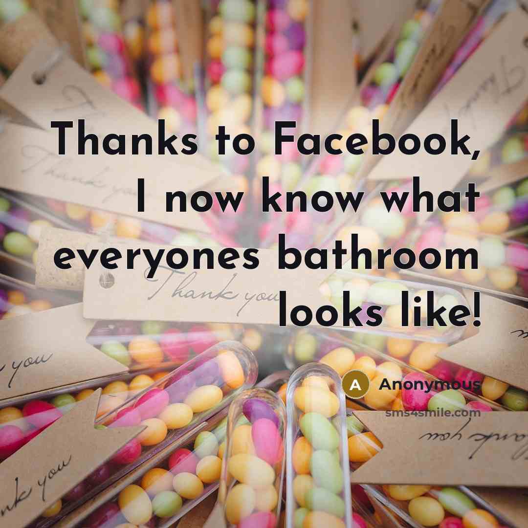 “Thanks to Facebook, I now know what everyones bathroom looks…” quote by Anonymous