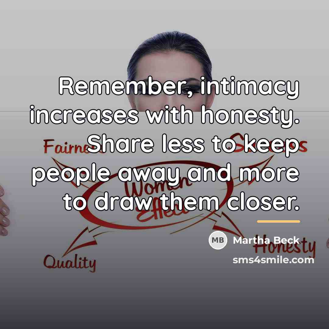 “Remember, intimacy increases with honesty. Share less to keep people…” quote by Martha Beck