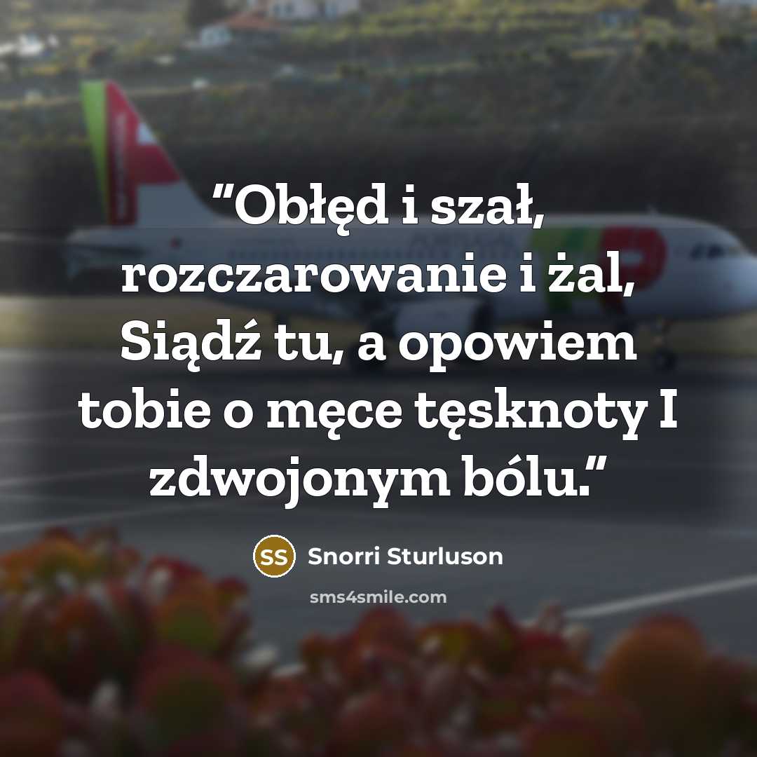 “Obłęd i szał, rozczarowanie i żal, Siądź tu, a opowiem tobie o męce tęsknoty I zdwojonym bólu.” quote by Snorri Sturluson