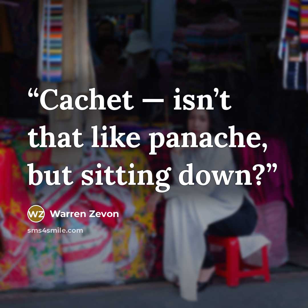 “Cachet — isn’t that like panache, but sitting down?” quote by Warren Zevon