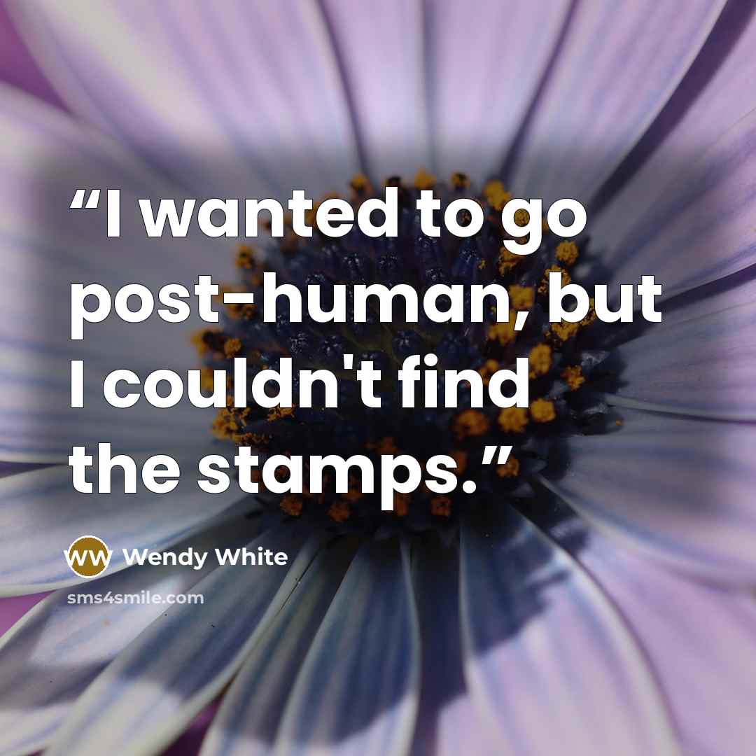 “I wanted to go post-human, but I couldn't find the stamps.” quote by Wendy White