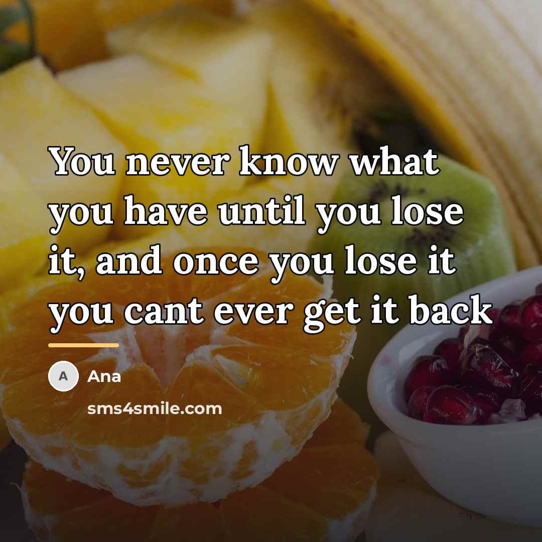 “You never know what you have until you lose it,…” quote by Ana