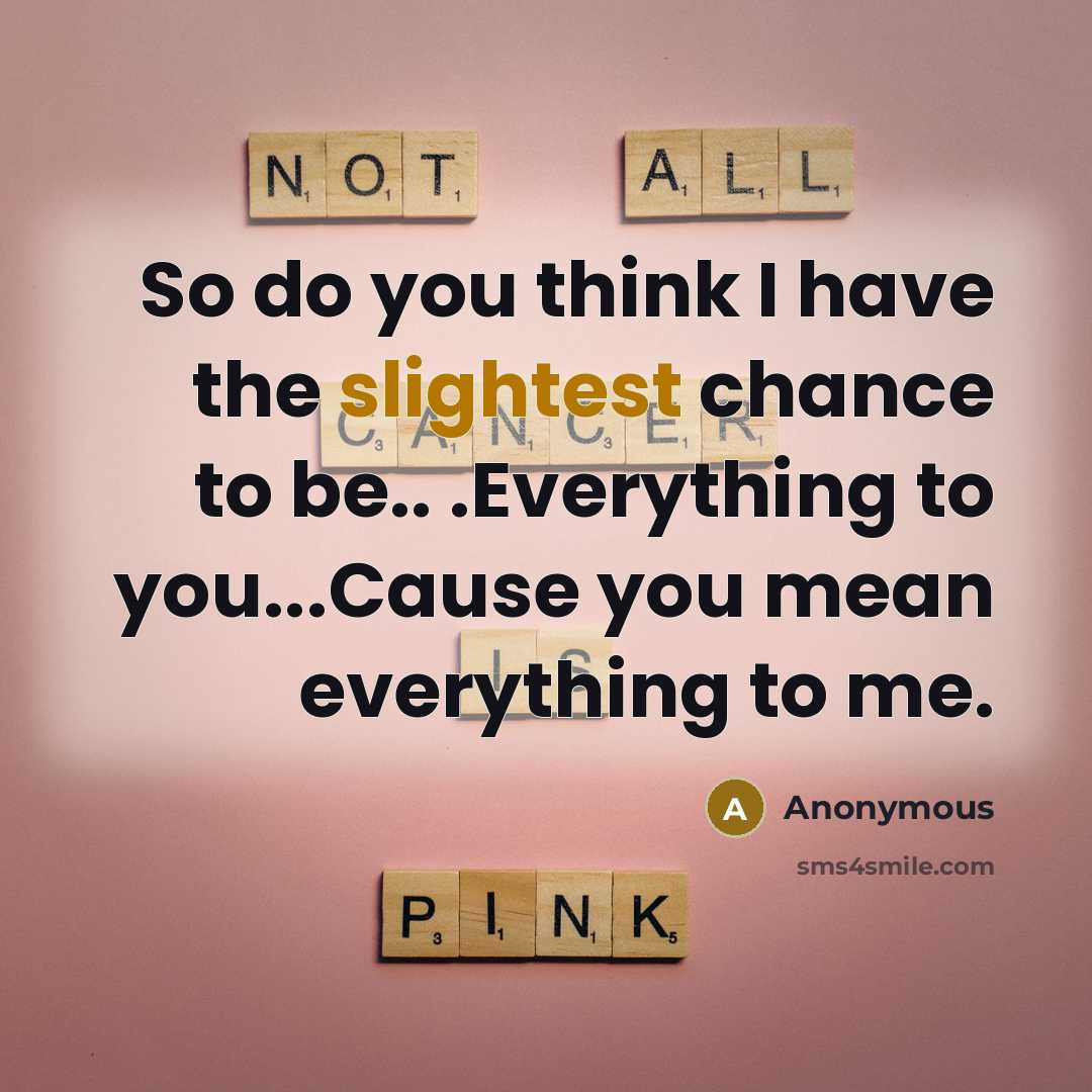 “So do you think I have the slightest chance to be.. .Everything to you...Cause you mean everything to me.” quote by Anonymous