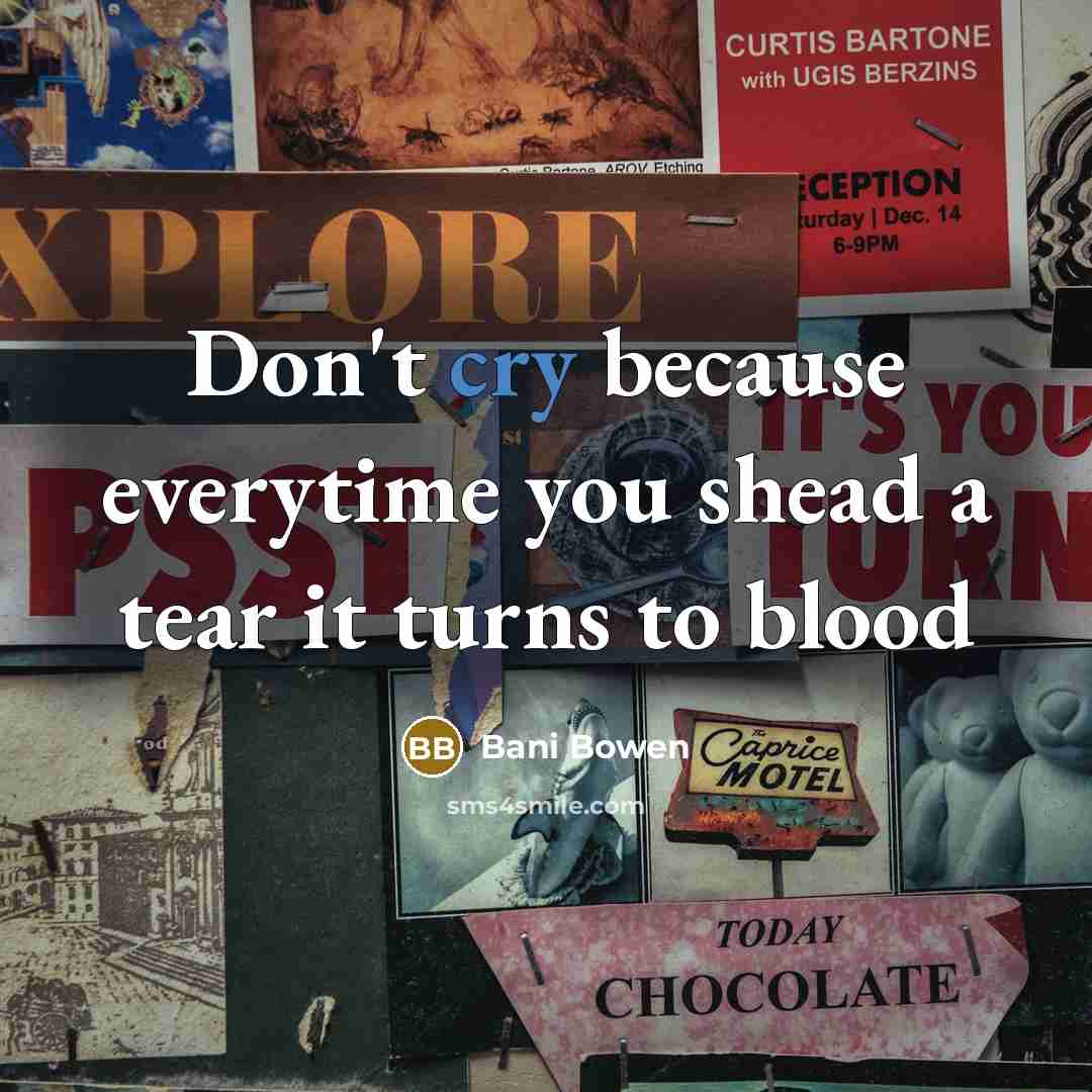 “Don't cry because everytime you shead a tear it turns…” quote by Bani Bowen