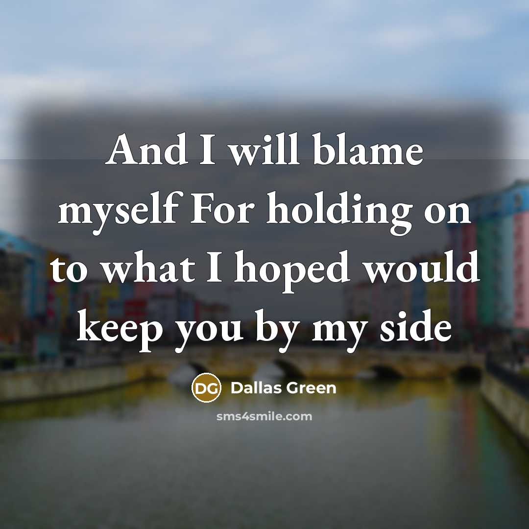 “And I will blame myself For holding on to what…” quote by Dallas Green