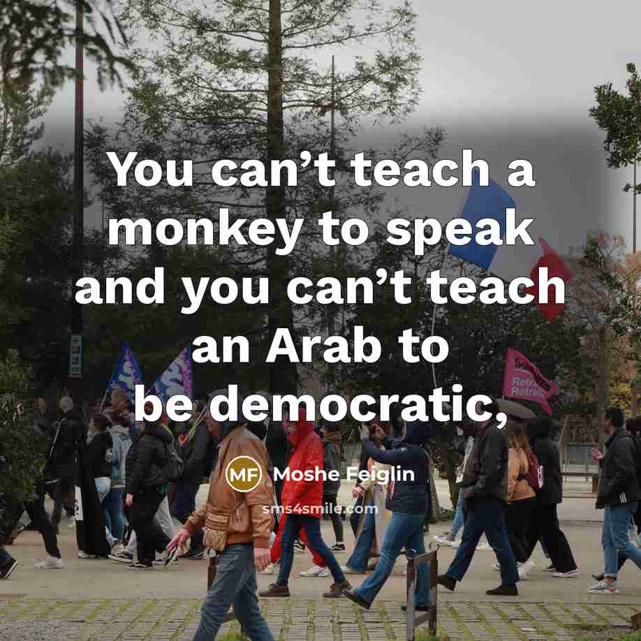 “You can’t teach a monkey to speak and you can’t teach an Arab to be democratic,” quote by Moshe Feiglin