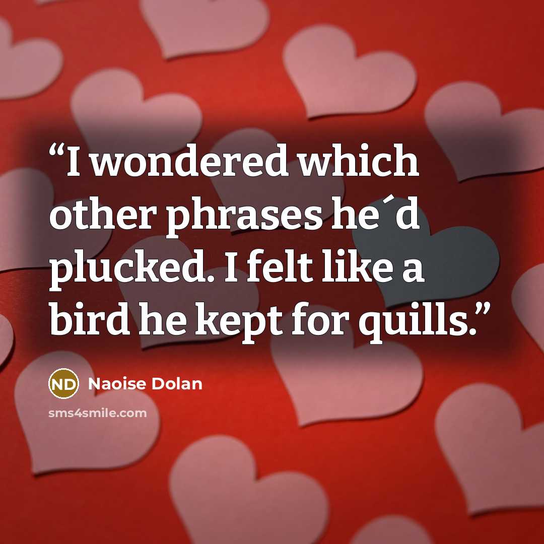 “I wondered which other phrases he´d plucked. I felt like a bird he kept for quills.” quote by Naoise Dolan