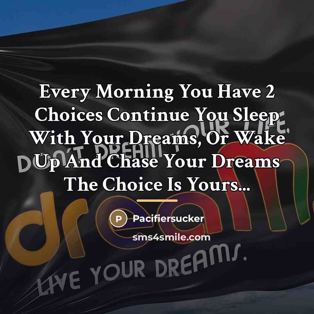 “Every Morning You Have 2 Choices Continue You Sleep With…” quote by Pacifiersucker