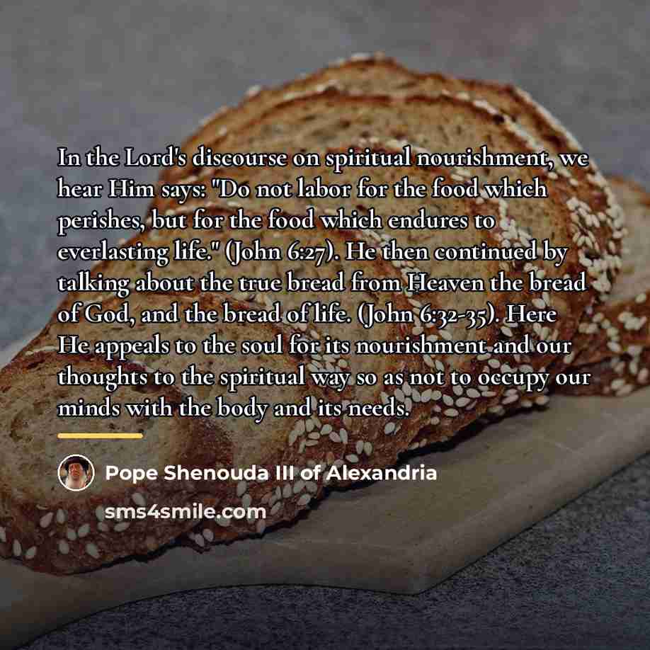 “In the Lord's discourse on spiritual nourishment, we hear Him…” quote by Pope Shenouda III of Alexandria