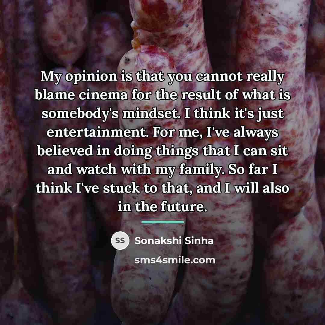 “My opinion is that you cannot really blame cinema for…” quote by Sonakshi Sinha
