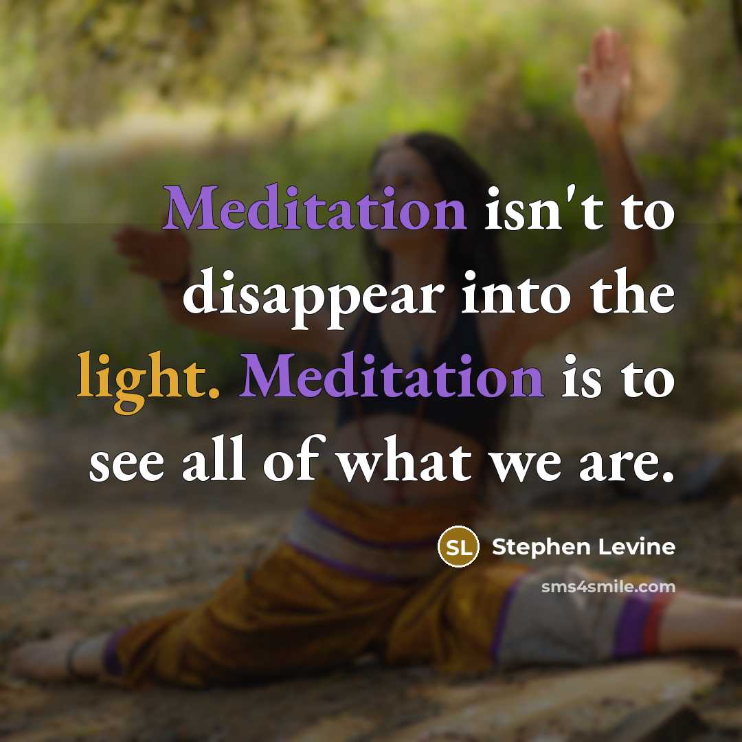 “Meditation isn't to disappear into the light. Meditation is to…” quote by Stephen Levine