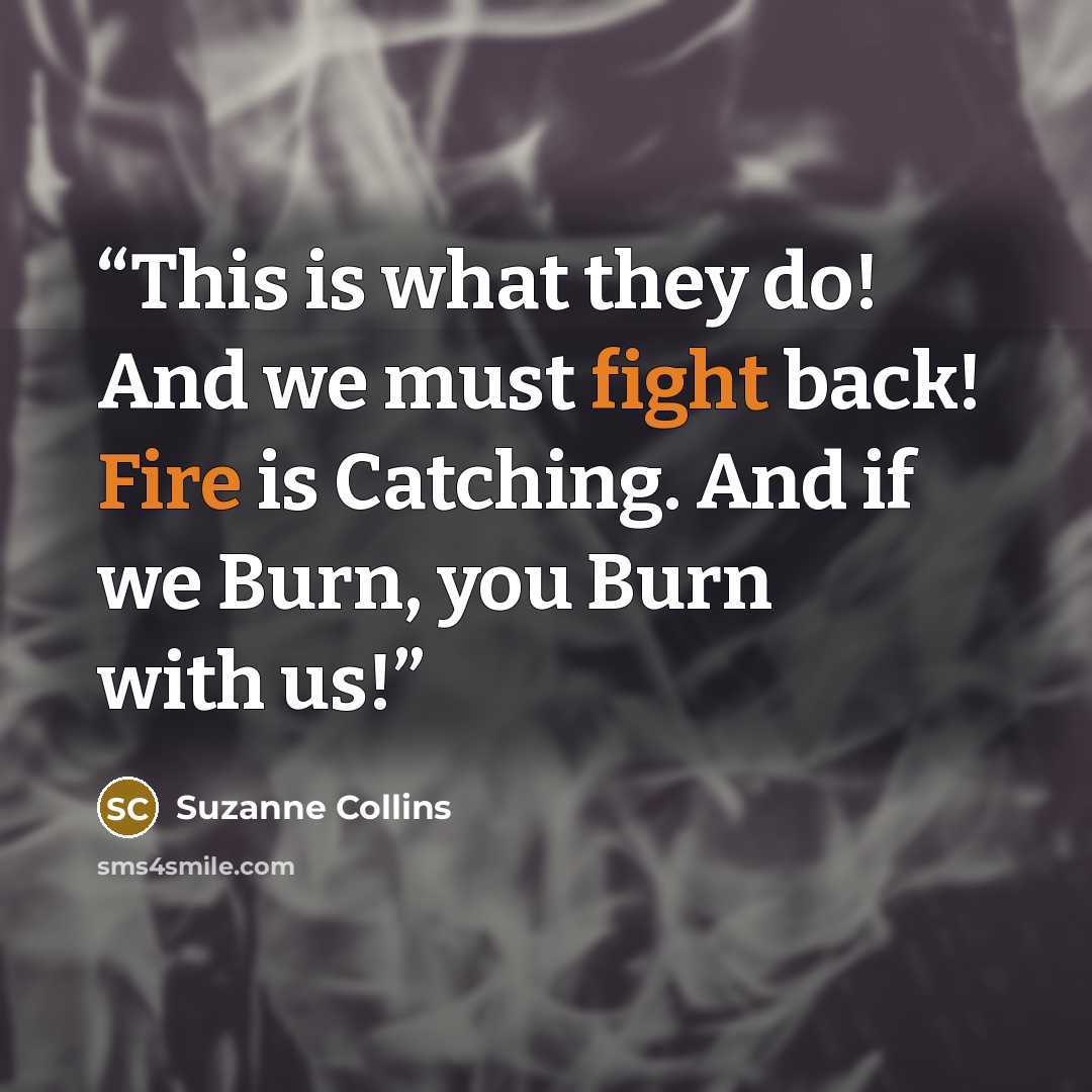“This is what they do! And we must fight back! Fire is Catching. And if we Burn, you Burn with us!” quote by Suzanne Collins