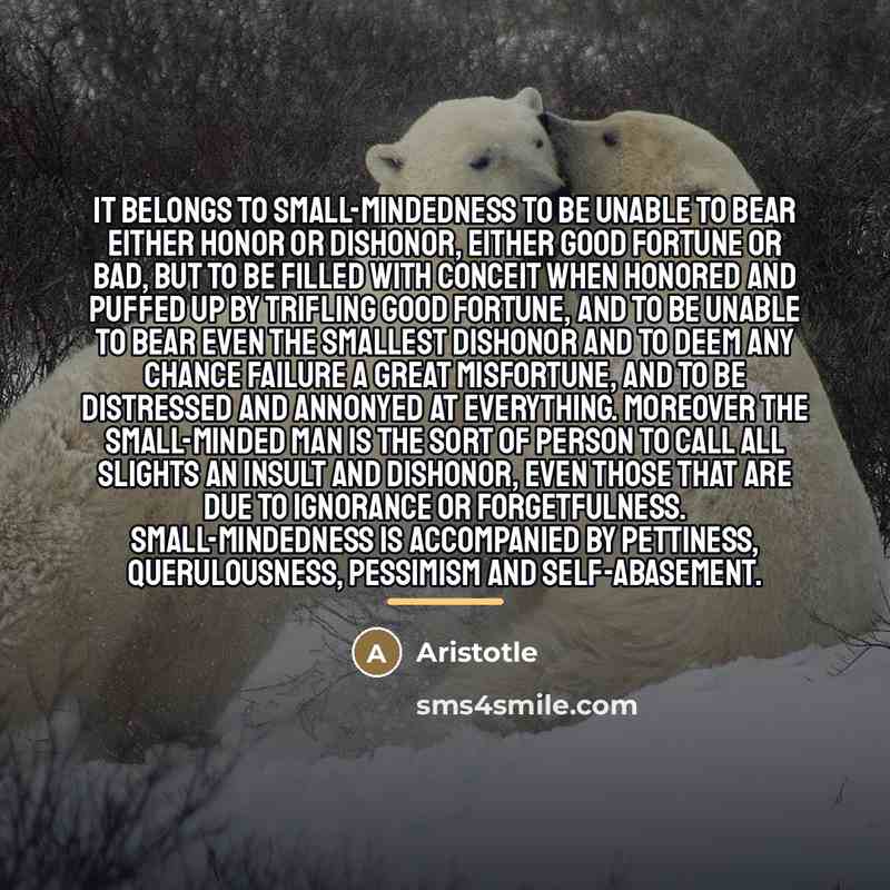 “It belongs to small-mindedness to be unable to bear either…” quote by Aristotle
