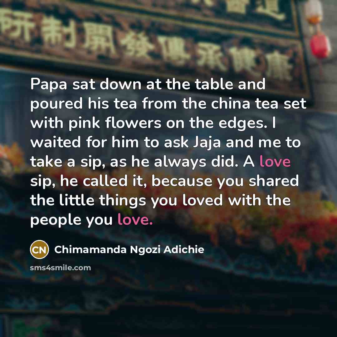 “Papa sat down at the table and poured his tea…” quote by Chimamanda Ngozi Adichie