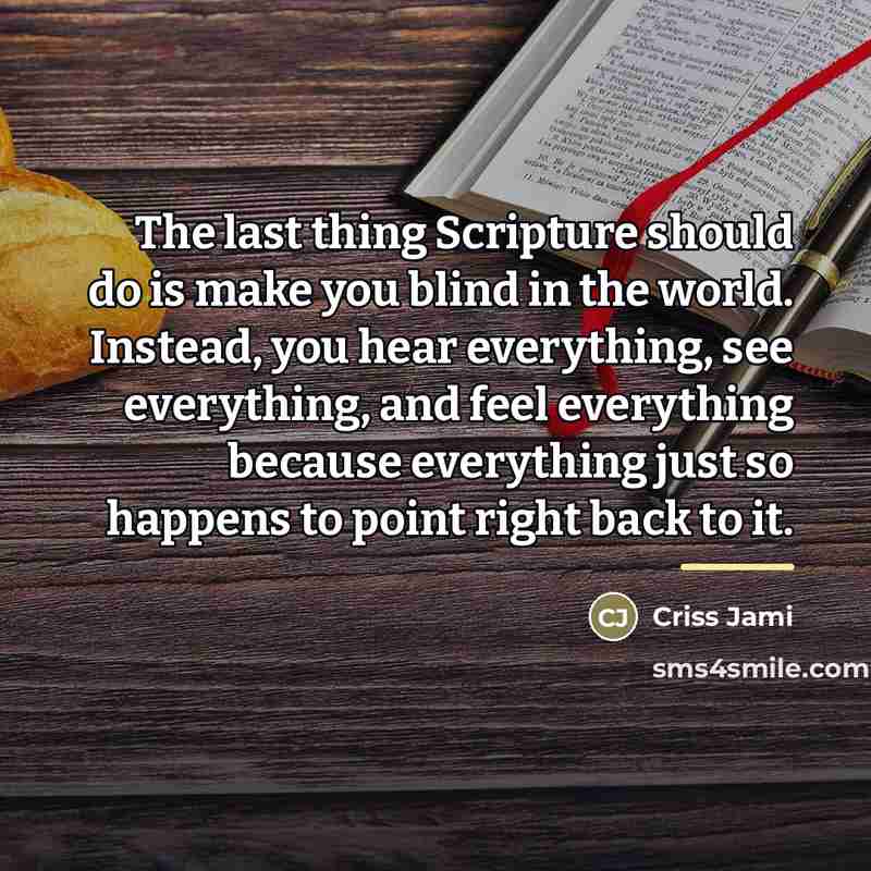 “The last thing Scripture should do is make you blind…” quote by Criss Jami