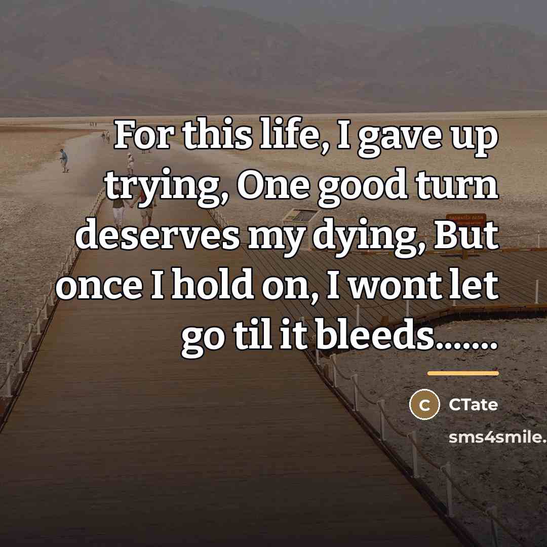 “For this life, I gave up trying, One good turn…” quote by CTate