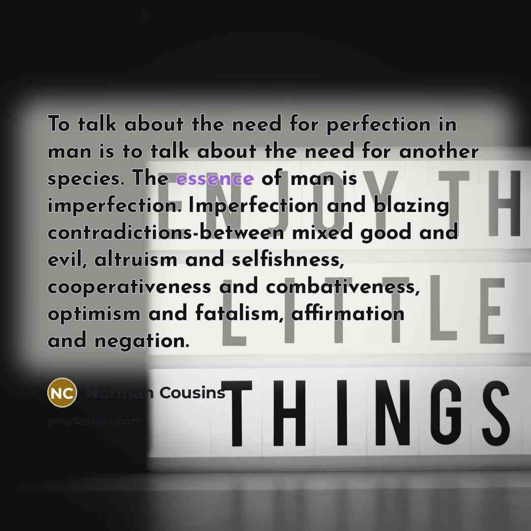 “To talk about the need for perfection in man is…” quote by Norman Cousins