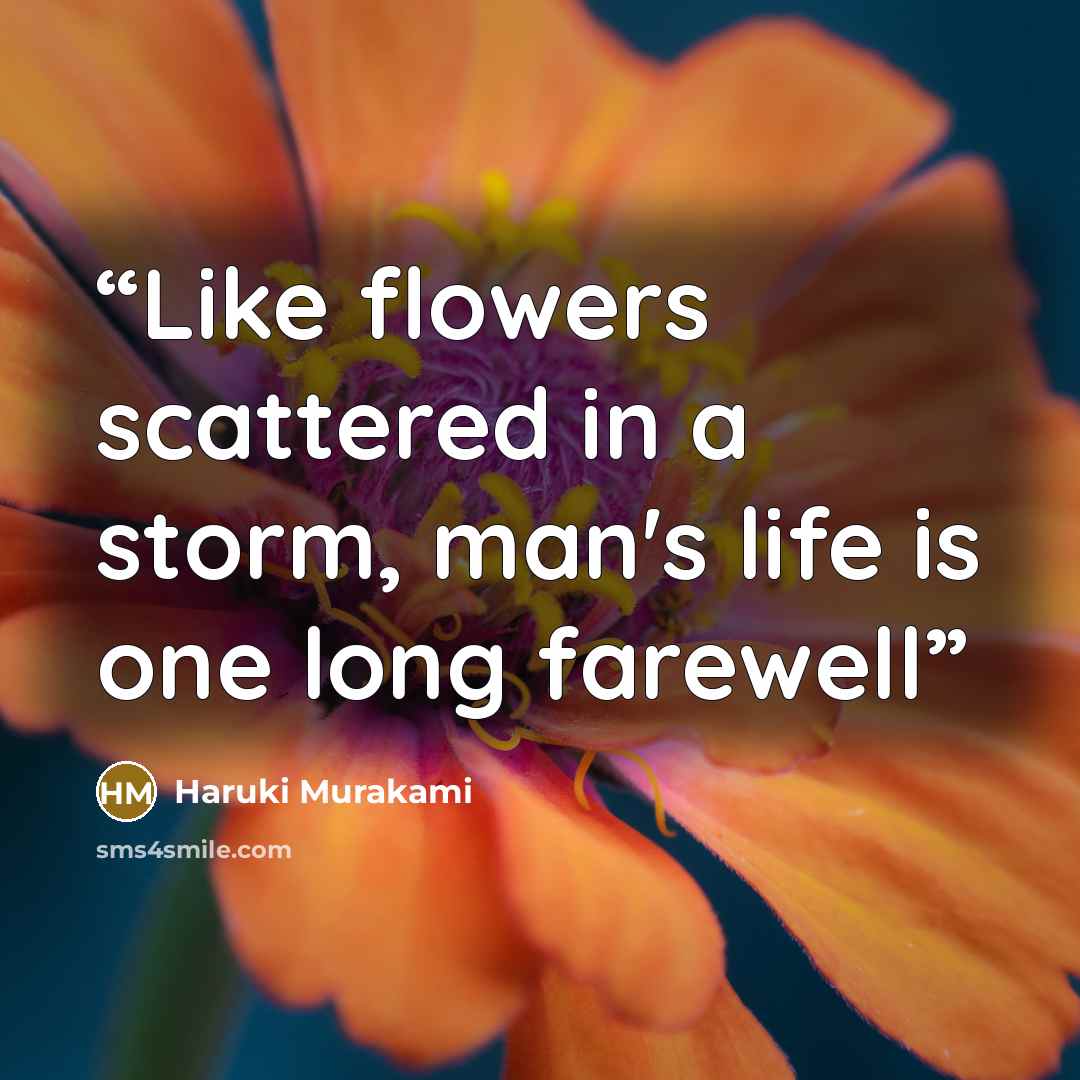“Like flowers scattered in a storm, man's life is one long farewell” quote by Haruki Murakami
